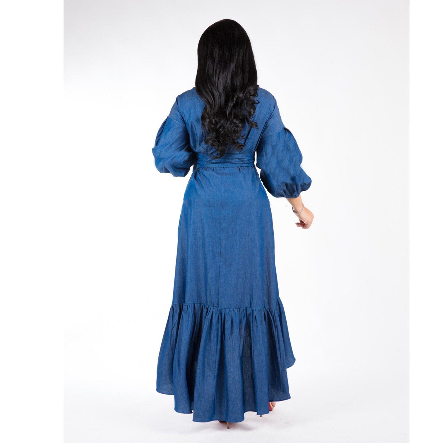 Women's Long Sleeve Ruched Irregular Fashion Denim Skirts