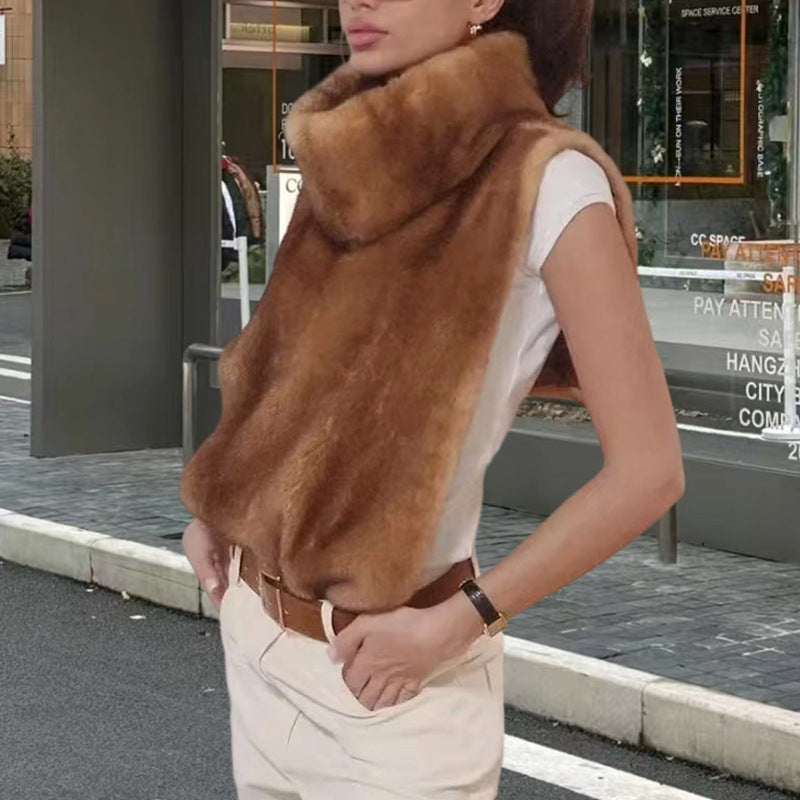 Women's Fashion High Collar Sleeveless Plush Imitation Coats
