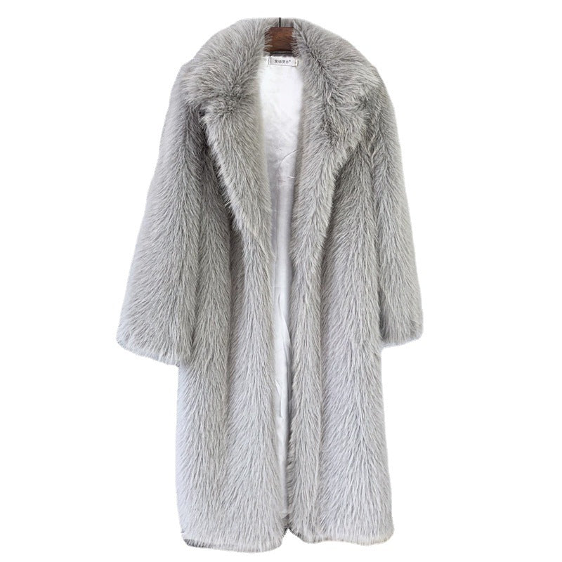 Women's Long Imitation Fur Collar Overcoat Artificial Coats