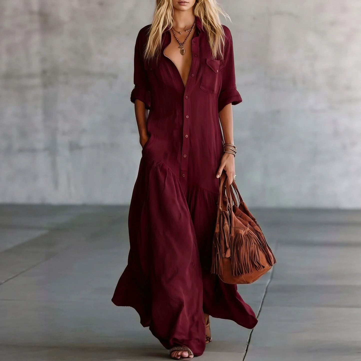 Classy Women's Summer Button Stitching Shirtdress Clothing