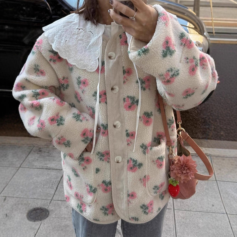 Sweet Fresh Warm Comfortable Floral Polar Coats