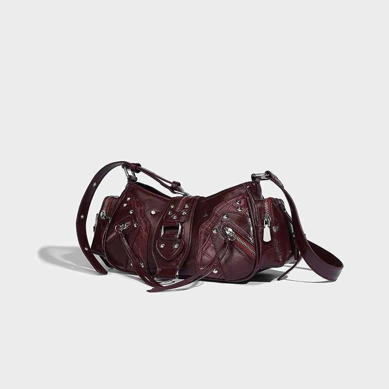 Retro Style Fashion Studded Design Oil Handbags