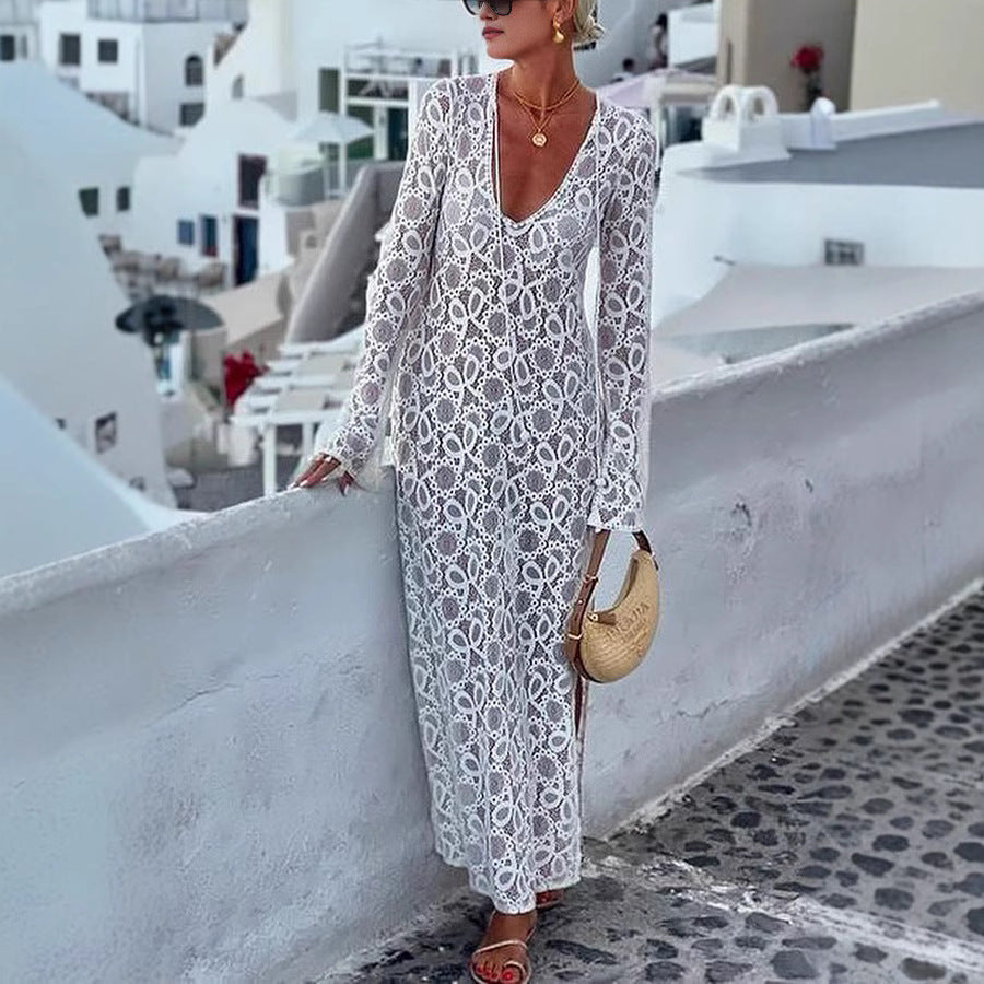 Long Sleeve Dress Loose Vacation Split Dresses