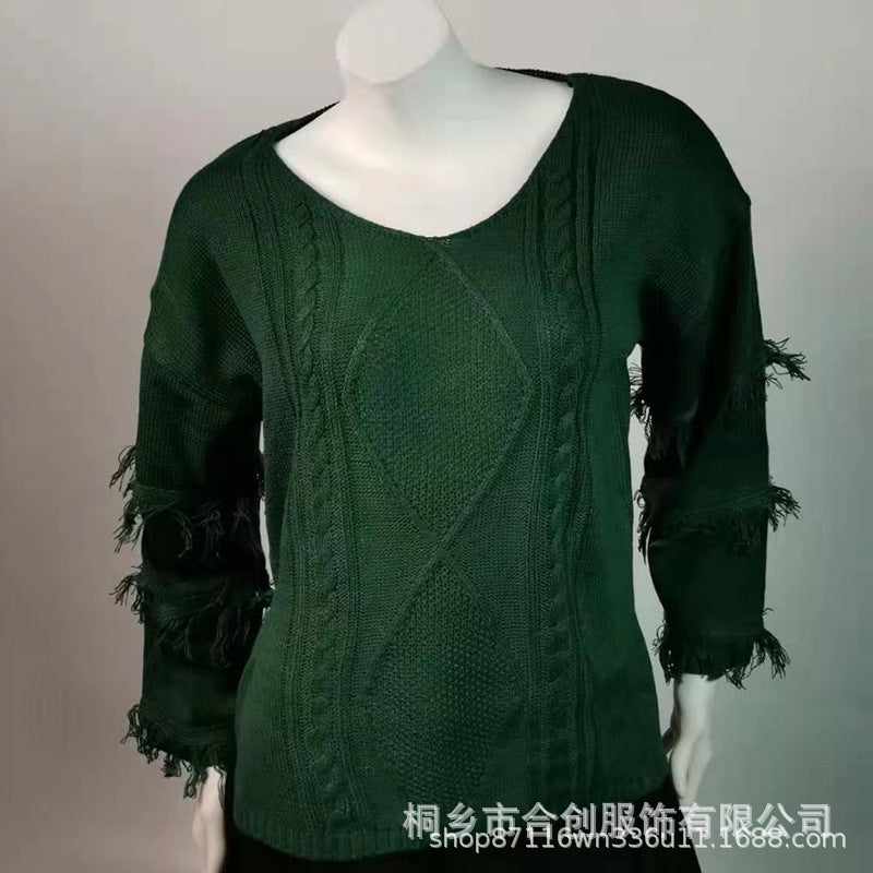 Women's Hipster Pullover Tassel Design Sexy Strapless Knitwear