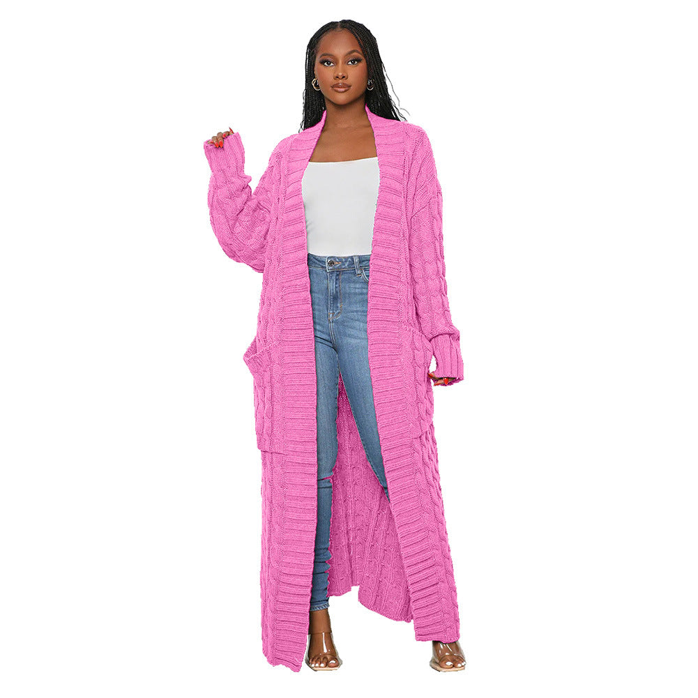 Women's Loose Knitted Idle Style Pocket Long Sweaters