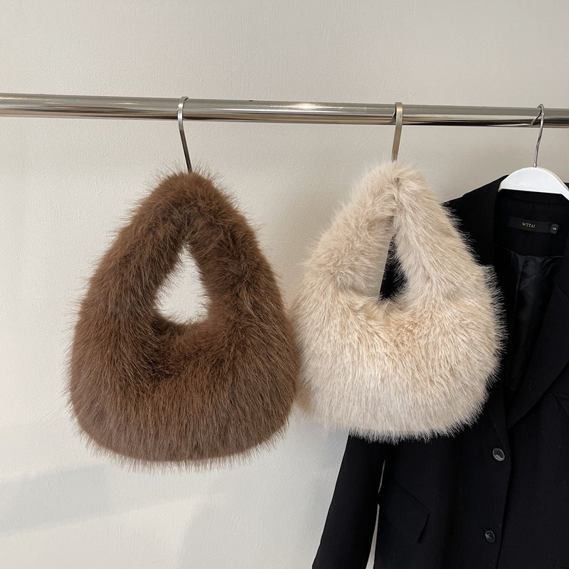 Women's Portable Fur Popular Plush High-grade Minority Bags