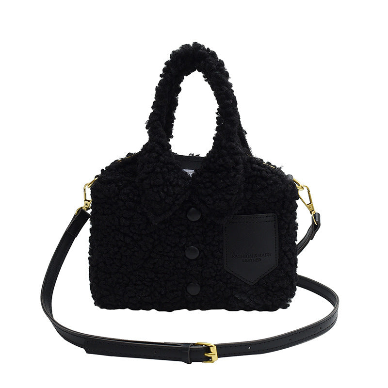 Women's Lamb Wool Candy Color Stitching Clothes Bags
