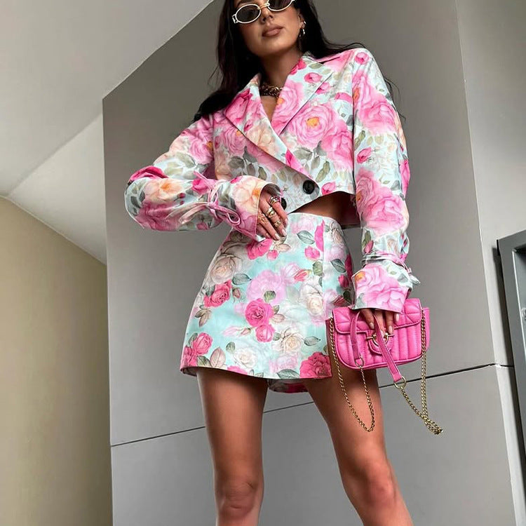 Women's Printing Fashion Lapel Long Sleeve High Suits