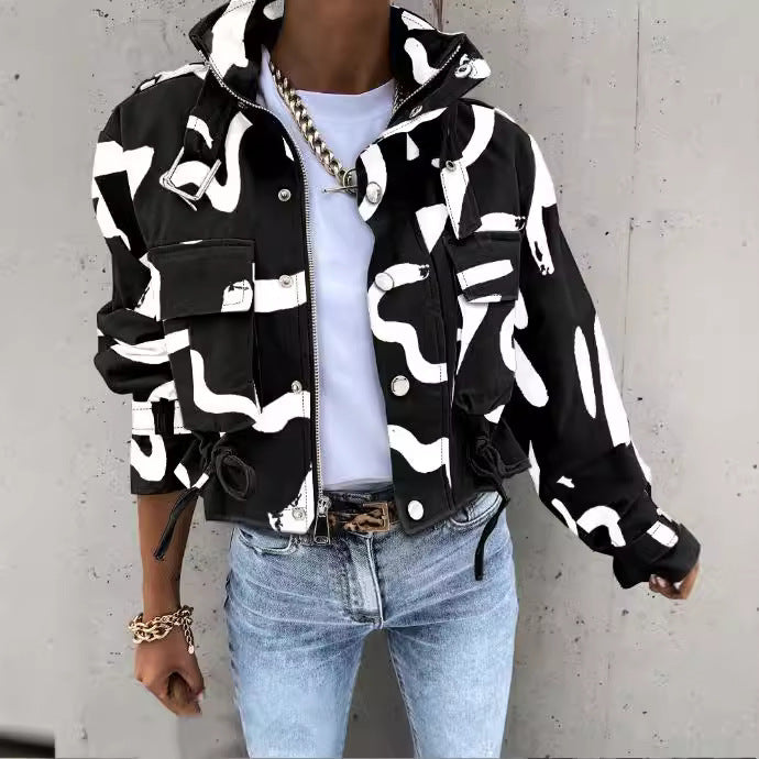 Women's Versatile Printed Casual Long Sleeve Coats