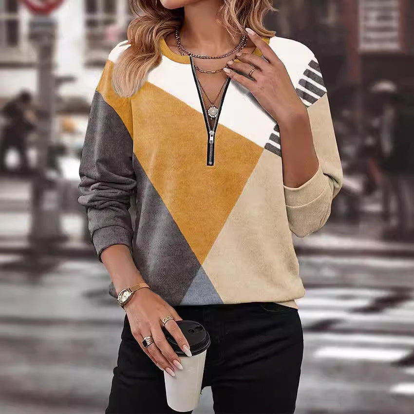 Attractive Women's Loose Multicolor Zipper Sweatshirt Women's Sweater, Sweater