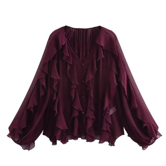 Women's Temperament Laminated Decoration Fashion Long Sleeve Blouses