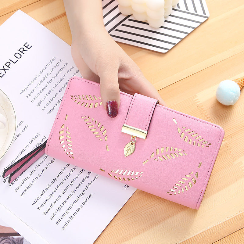 Women's Korean Long Fashion Clutch Hollow Leaves Ladies Wallets