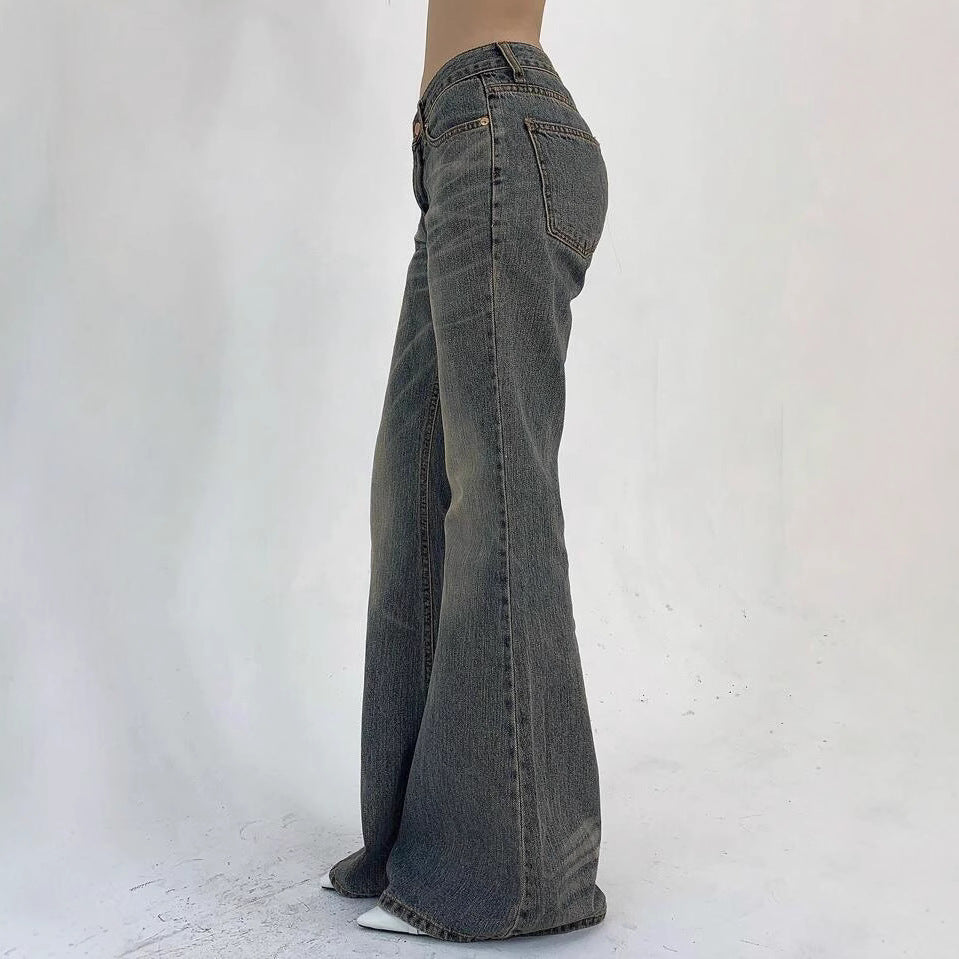 Women's Retro Worn Looking Washed-out Slimming Straight Pants