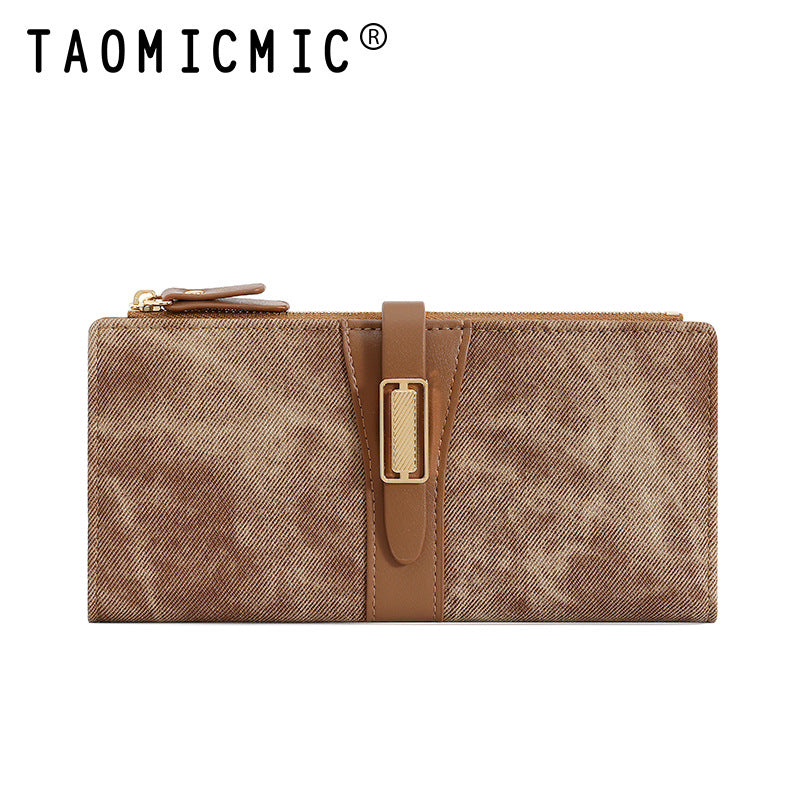 Long Two-fold Zipper Leather Change Design Ladies Wallets