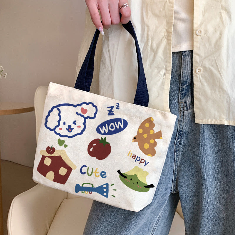 Women's Cute Cartoon Canvas Tutorial Lunch Size Handbags
