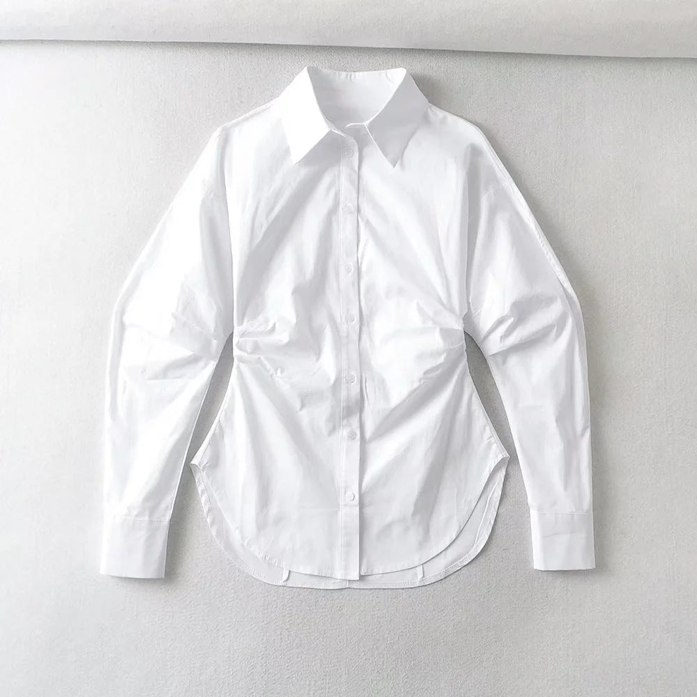 Women's Hot Double-sided Pleated Lapel Single Breasted Shirt Mid-length Blouses