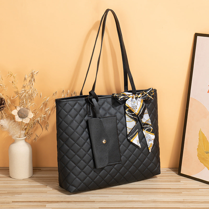 Women's Large Capacity Diamond Plaid Texture Mummy Tote Bags