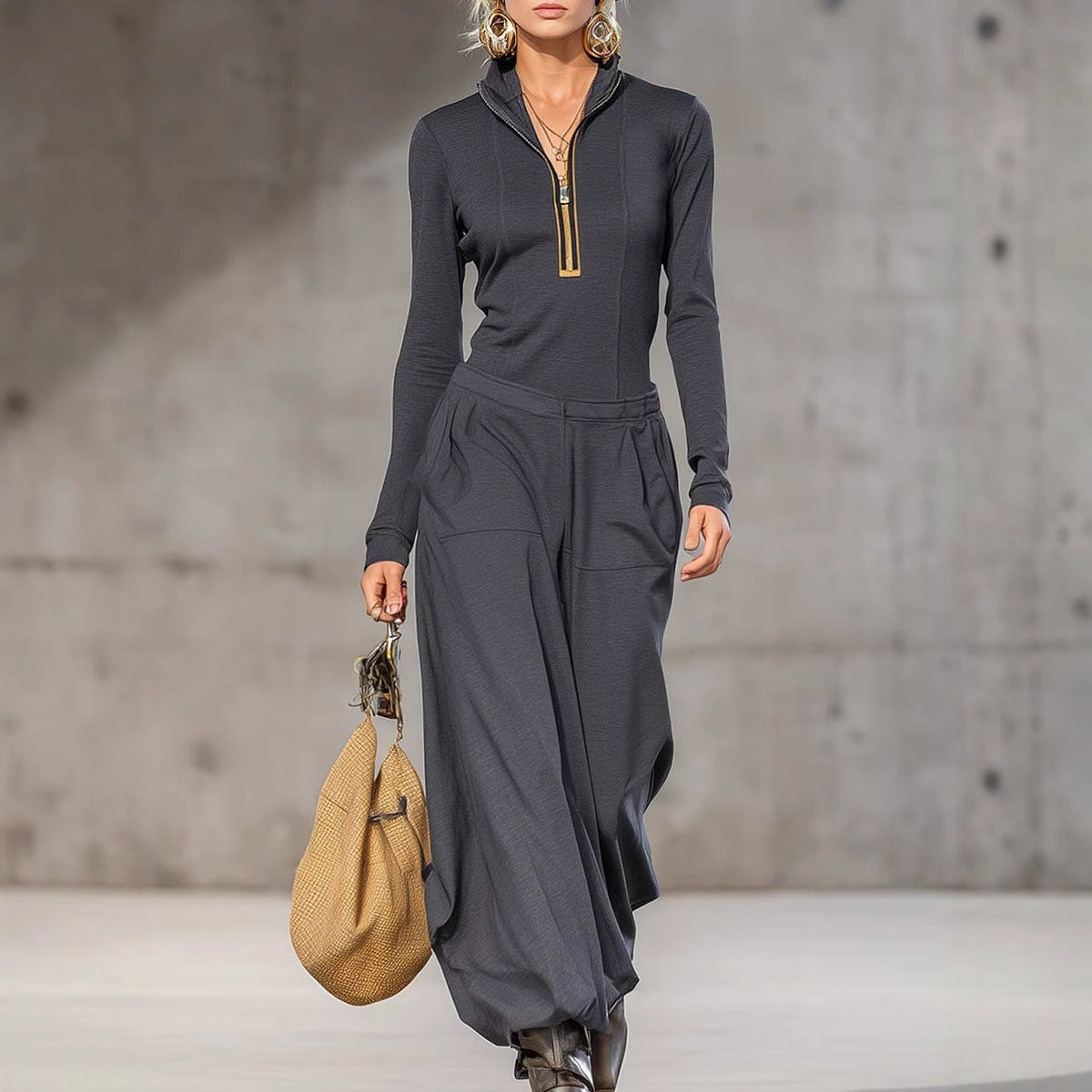 Women's Solid Color Bottoming Shirt Wide Leg Suits