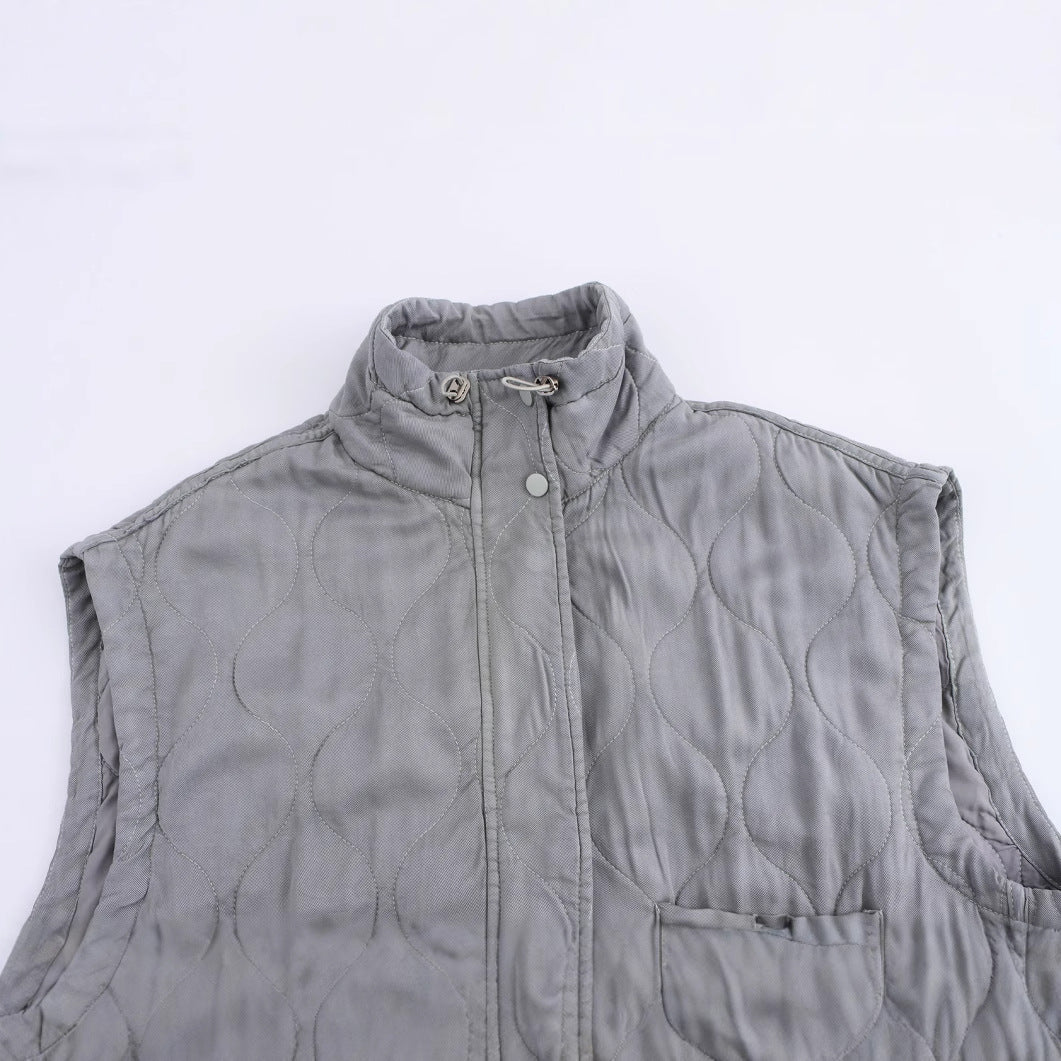 Graceful Stand Collar Sleeveless Pocket Decoration Vests