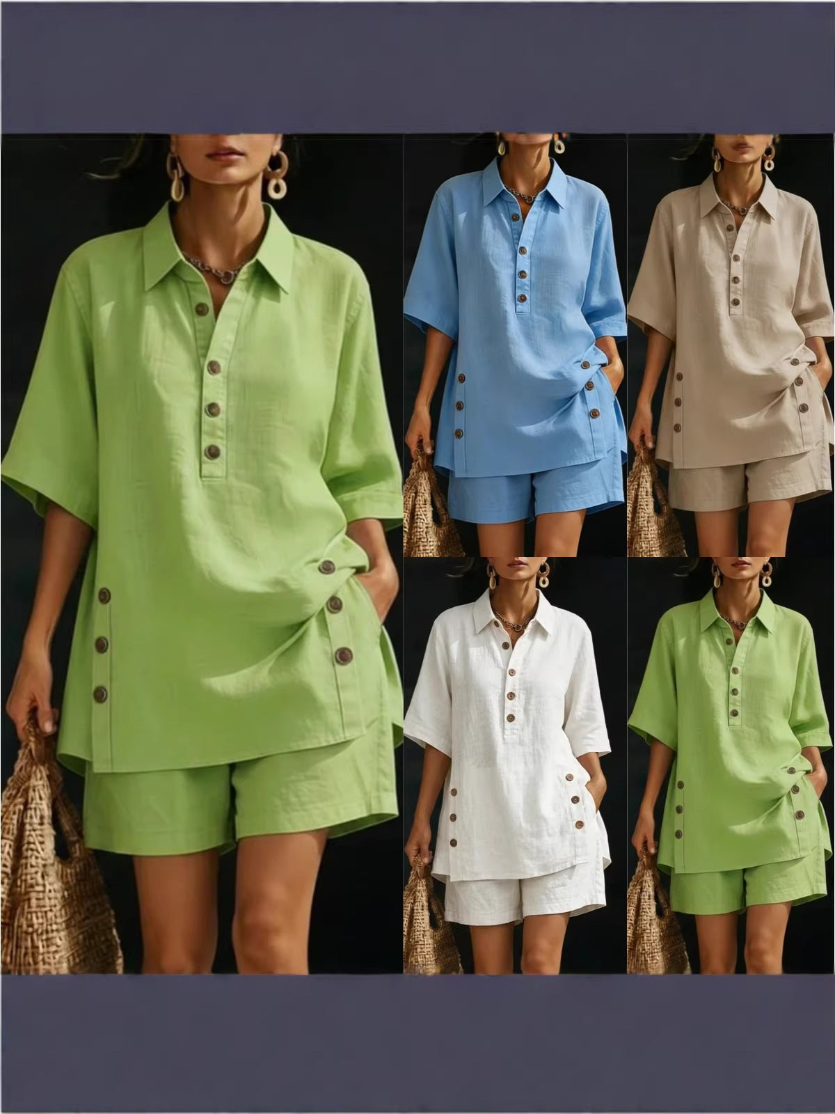 Women's Shirt Loose Fastener Decoration Two-piece Fashion Casual Suit
