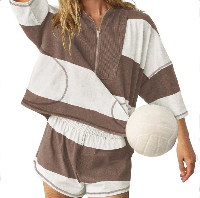 Women's Half Sleeve Oversized Lining Sportswear Two-piece Fashion Casual Suit