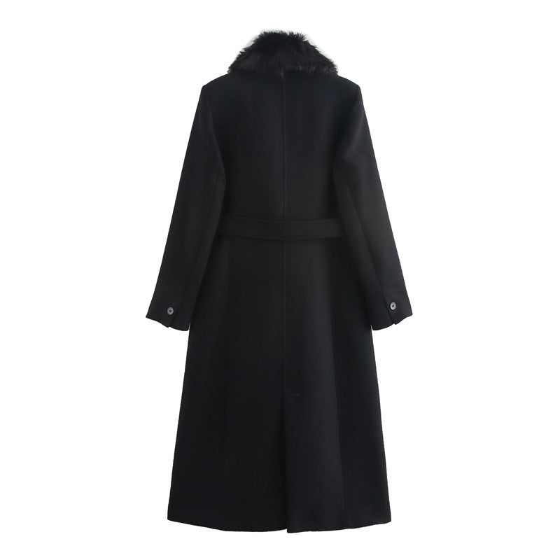 Women's Autumn Woolen Fashion Elegant Tied Fur Coats