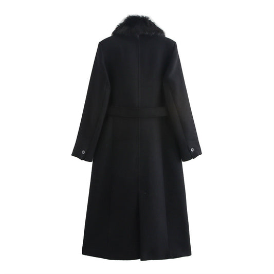 Women's Autumn Woolen Fashion Elegant Tied Fur Coats