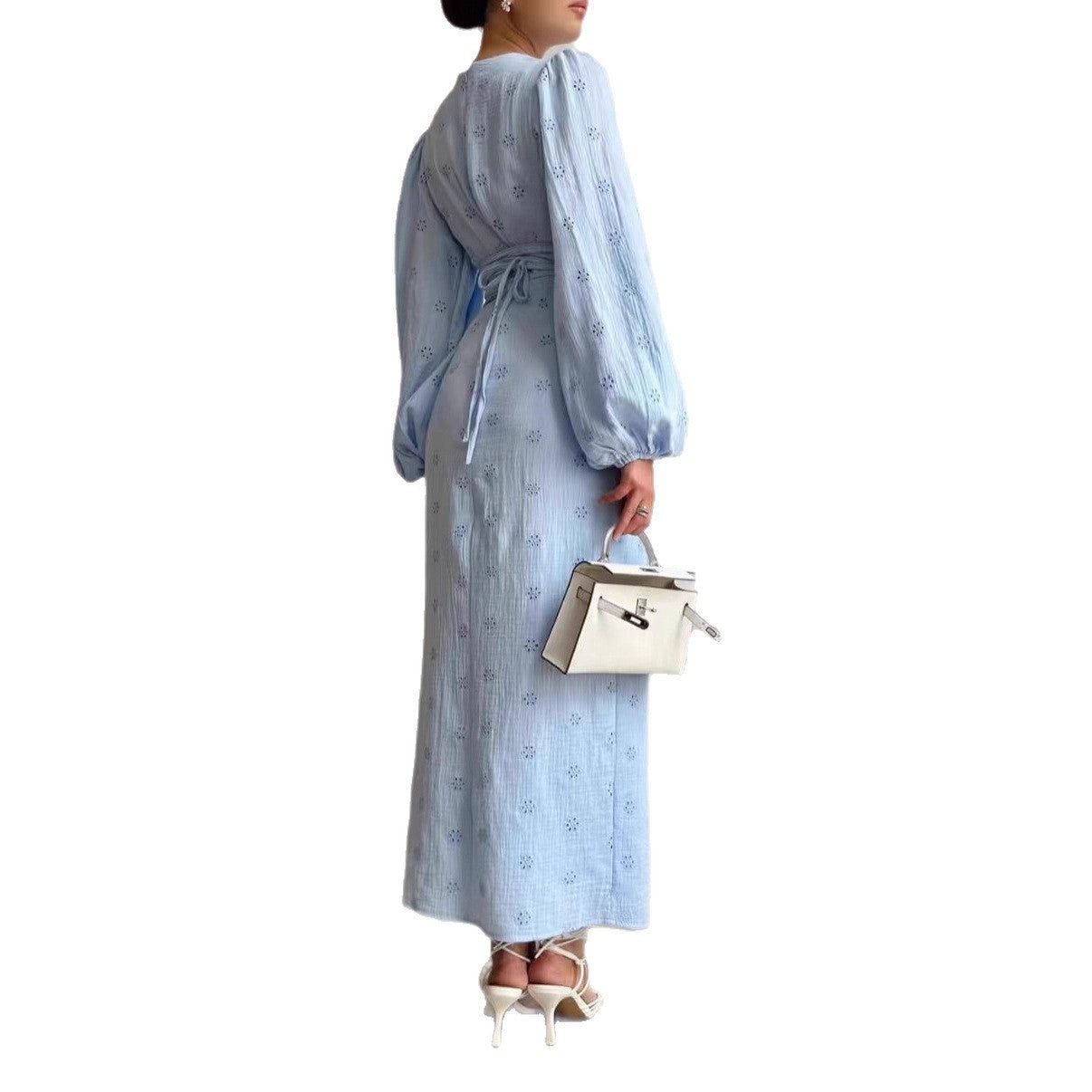 Solid Color Lace Long-sleeved Girdle Split Dresses