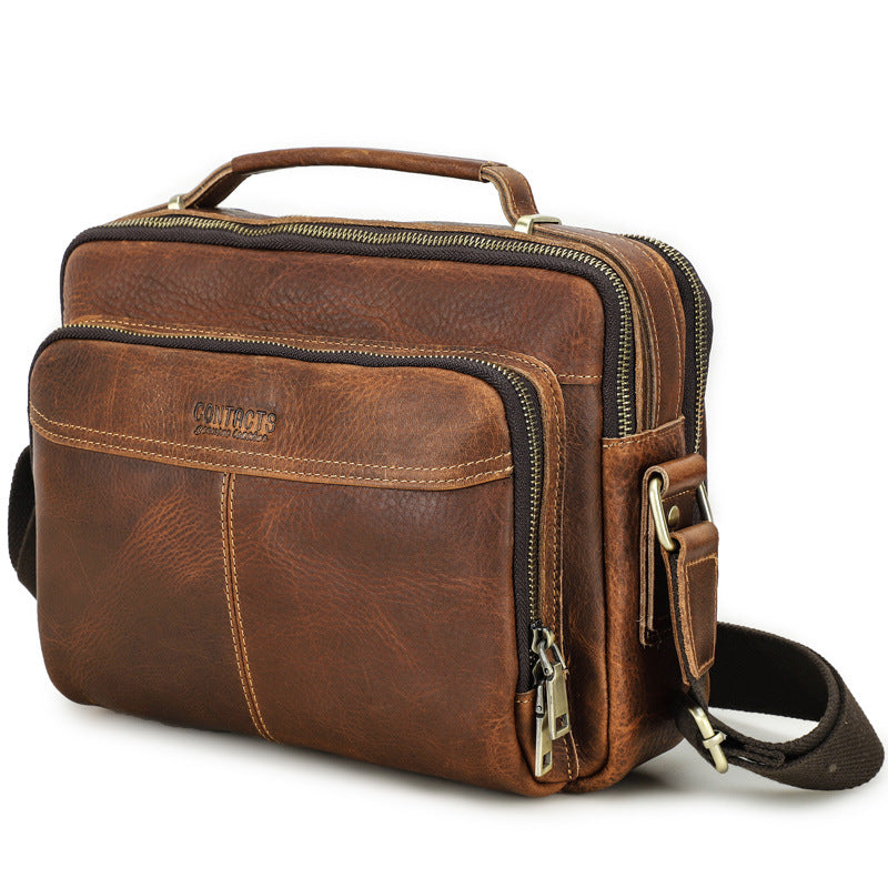 Men's Black Angel Retro Crazy Horse Men's Messenger Bags