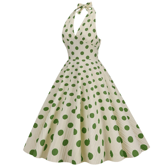 Hepburn Style High Waist Polka-dot Vacation Dresses