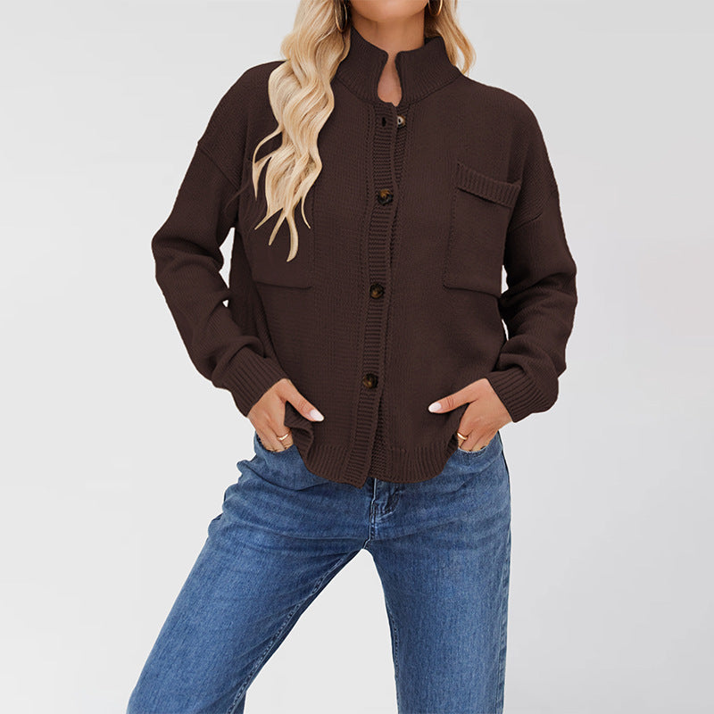 Classy Versatile Knitted Standing Collar Button Sweaters