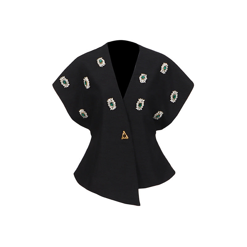 Women's French Style Autumn Diamond Asymmetric Sleeveless Coats