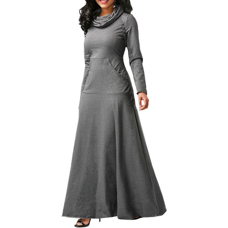 Solid Color Patchwork Pocket Scarf Swing Dresses