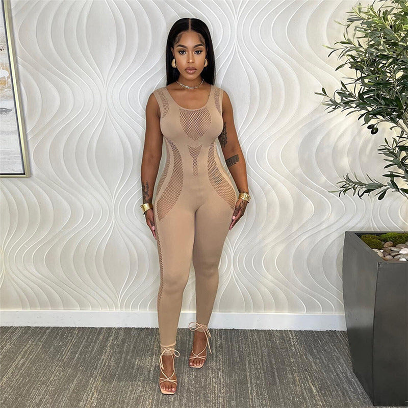 Women's Sexy Cutout Knitted Crocheted Sleeveless High Waist Women's Jumpsuit/clothing