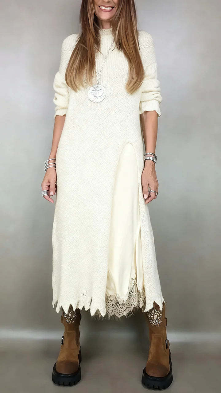 Autumn Lace Sling Slit Woolen Two-piece Skirts