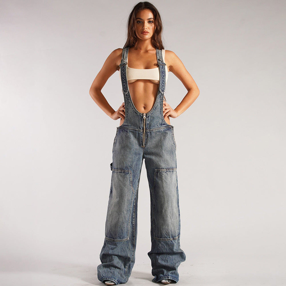Women's Denim Street Bib Loose Waist Pants