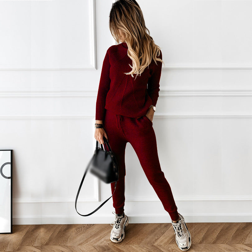 Women's Turtleneck Solid Color Fashion Casual Trousers Sweaters