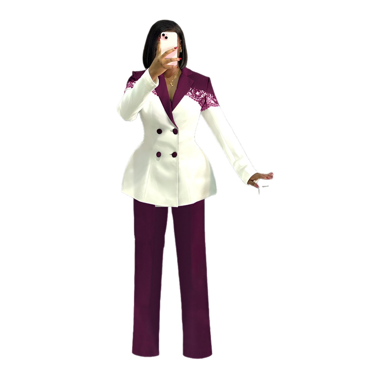 Leisure Commute Elegant Waist Slim Elastic Lace Jeans