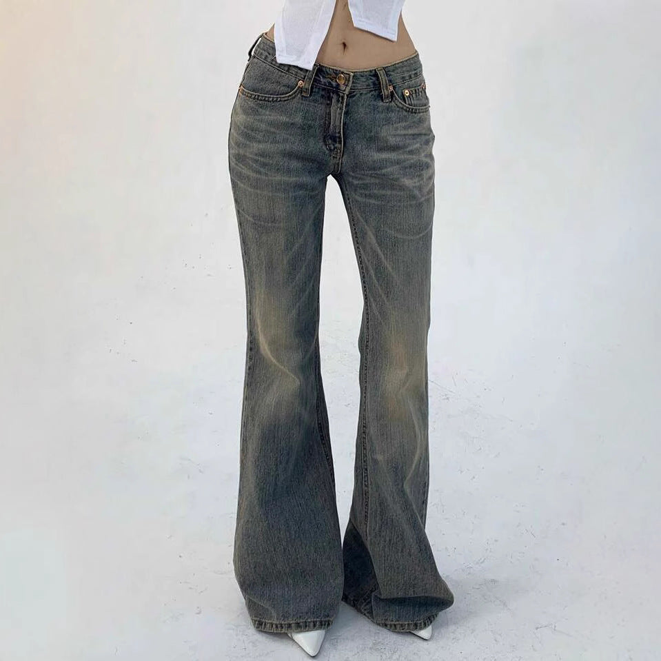 Women's Retro Worn Looking Washed-out Slimming Straight Pants