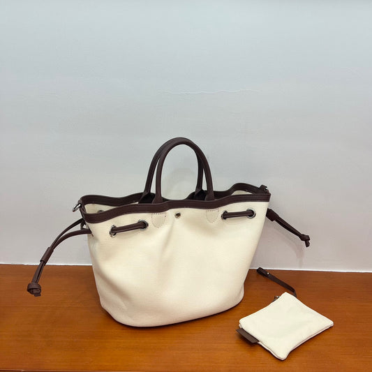Cowhide Simple Contrast Color Large Capacity Handbags