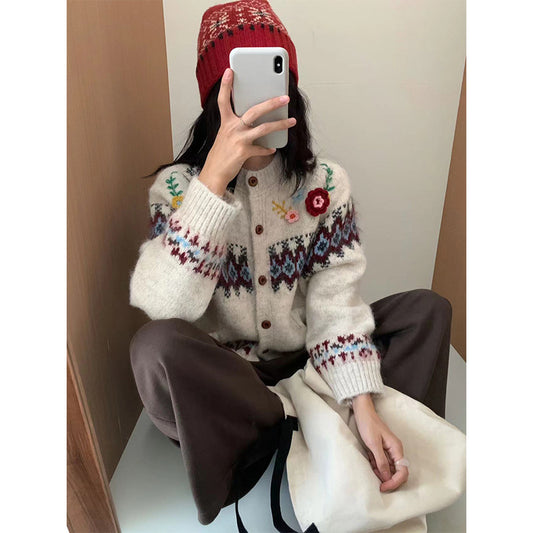 Women's Retro Three-dimensional Flower Fairland Younger College Knitwear