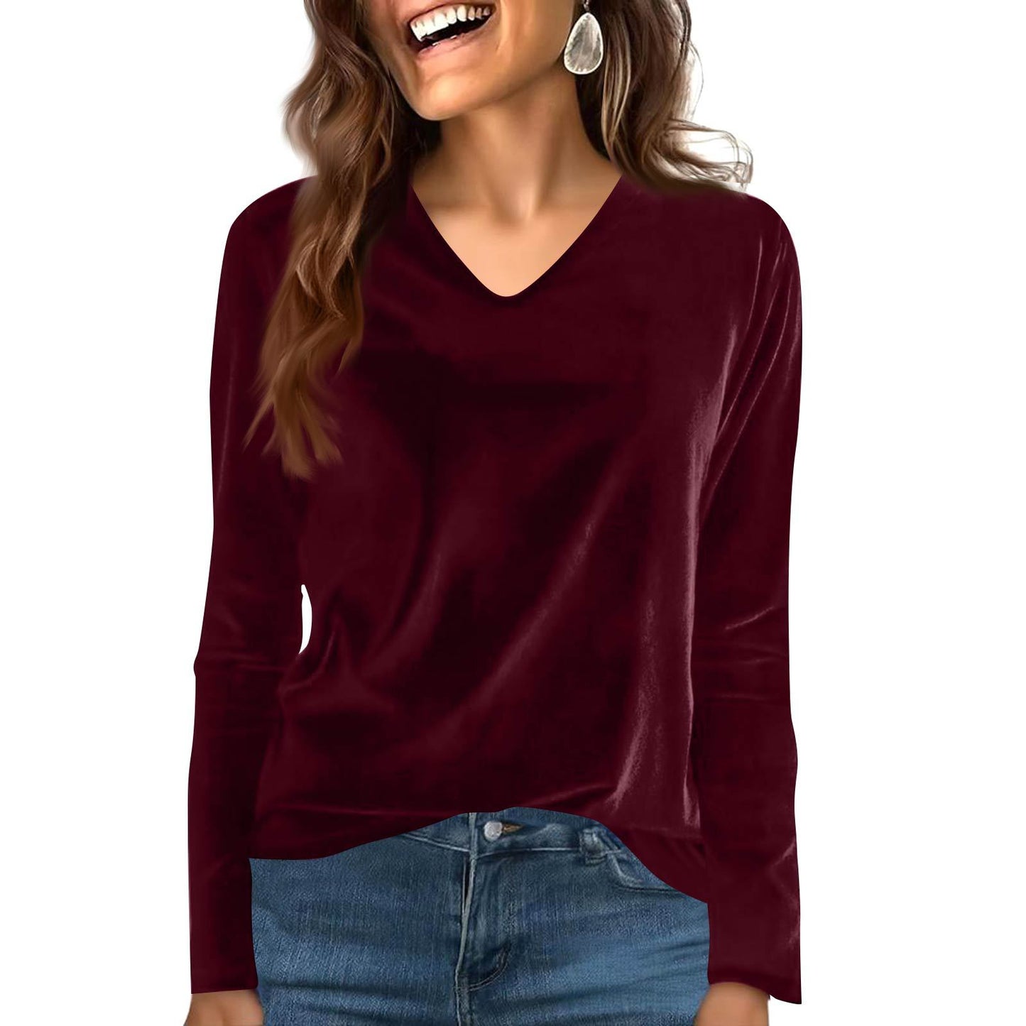 Women's Veet Solid Color Long Sleeve Retro Bottoming Women's T-shirt