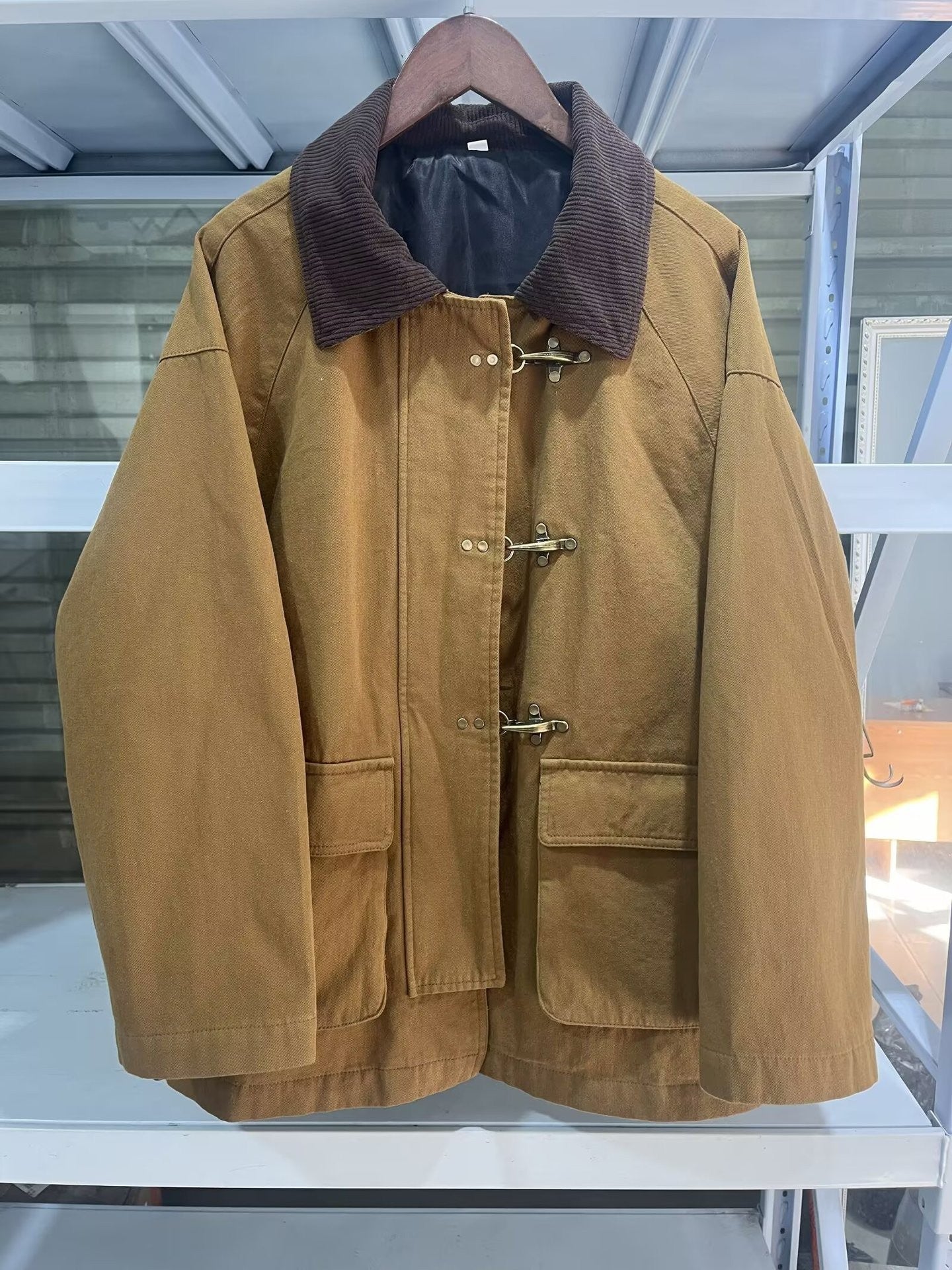 Women's Tooling Style Stitching Collar Large Pocket Long Sleeve Loose Coats