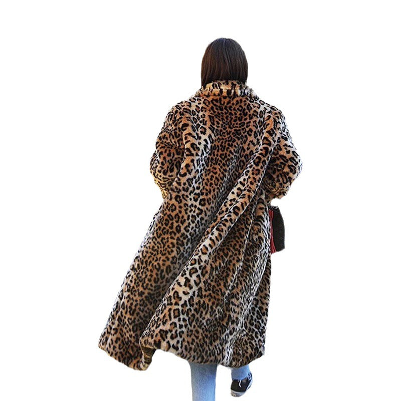 Women's Kendall Long Imitation Fur Leopard Thickened Coats