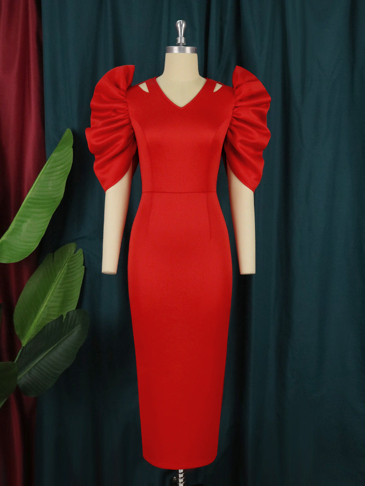 Women's Pleated Solid Color High Waist Party Dresses