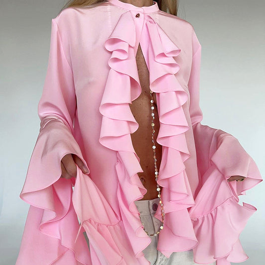 Women's Design Ruffled Long-sleeved Shirt Elegant High-grade Blouses