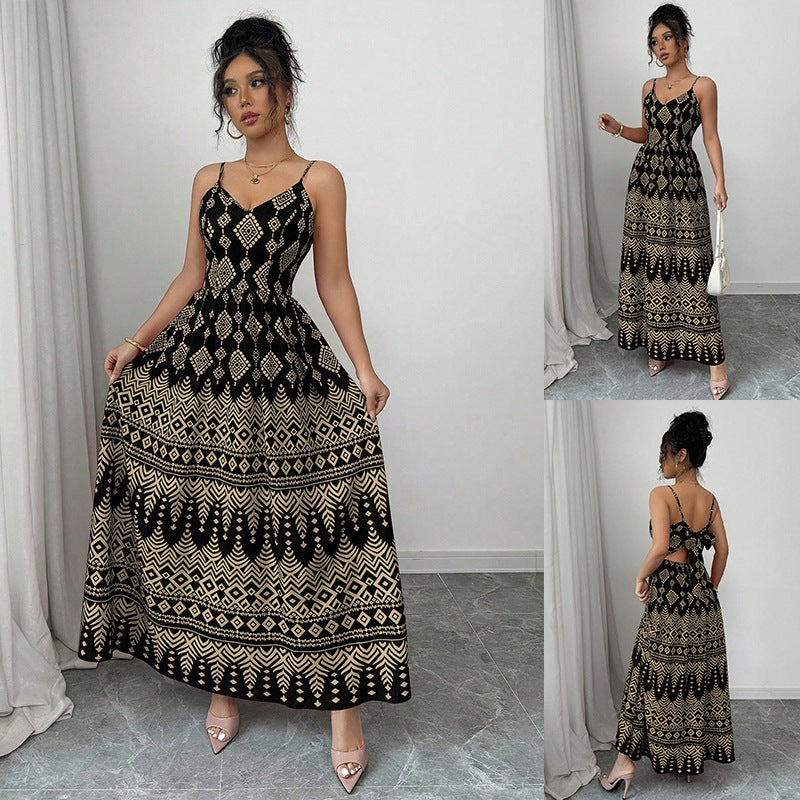 Women's Suspender Halter Character High Slit Ethnic Dress