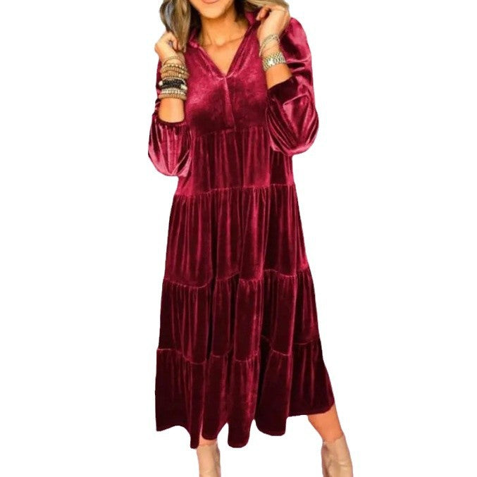 Women's Long Dress Veet Loose Ruffled Large Dresses