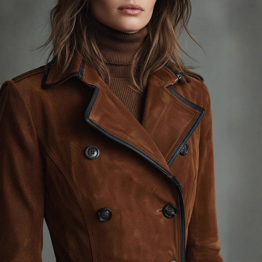 Women's Lapel Western Style Suede Long Trench Coats
