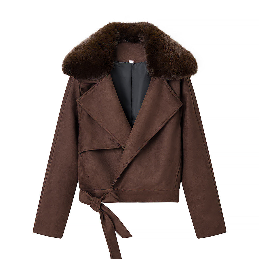 Women's Fashion Casual Fur Collar Suede Coats